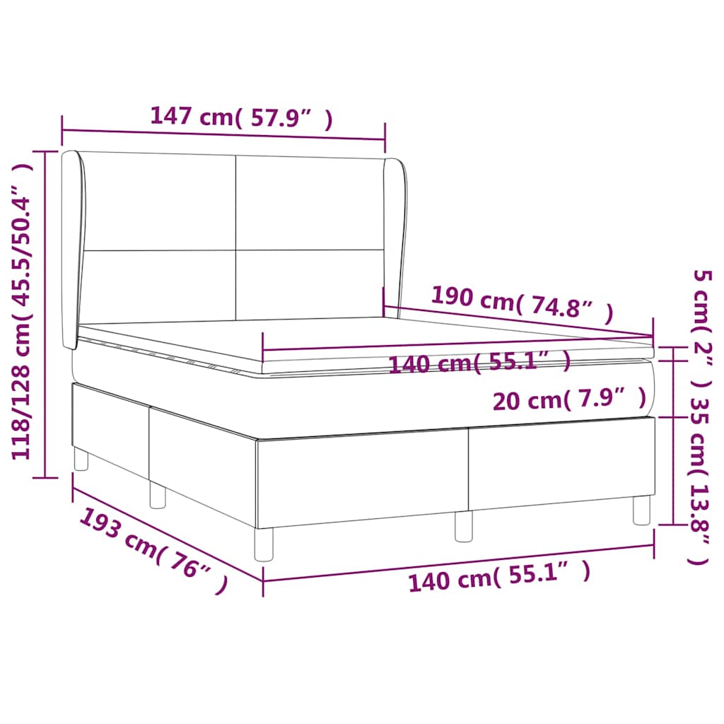 Box Spring Bed with Mattress Black 140 x 190 cm Fabric