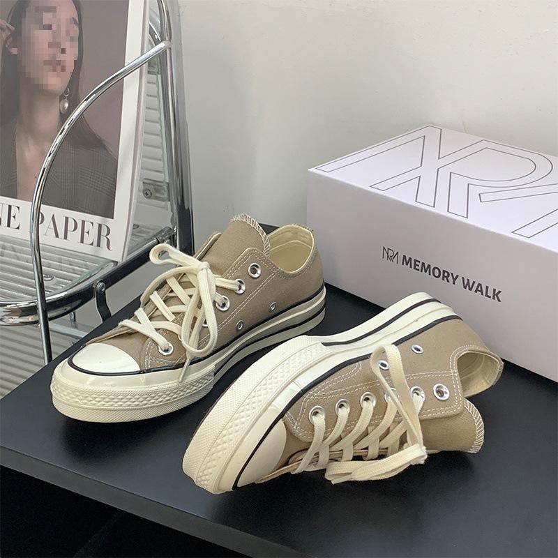 S white low-top canvas shoes men's retro women's shoes pointed student board shoes classic trendy shoes