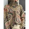 Womens Christmas Print High Neck Sweater Loose Fit Casual Long Sleeve Top