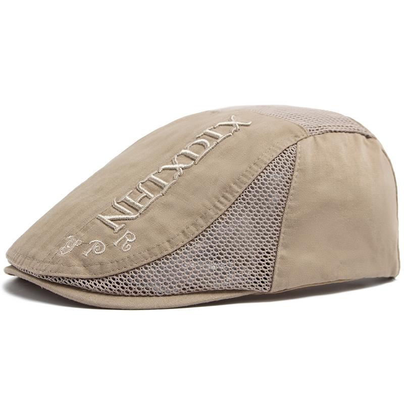 

Летний берет мужской кепка с вышитыми буквами, сетчатая кепка из хлопка, солнцезащитный козырек, плоская шляпа, винтажные модные береты, кепки газетчика для повседневного ношения, регулируемые хаки
