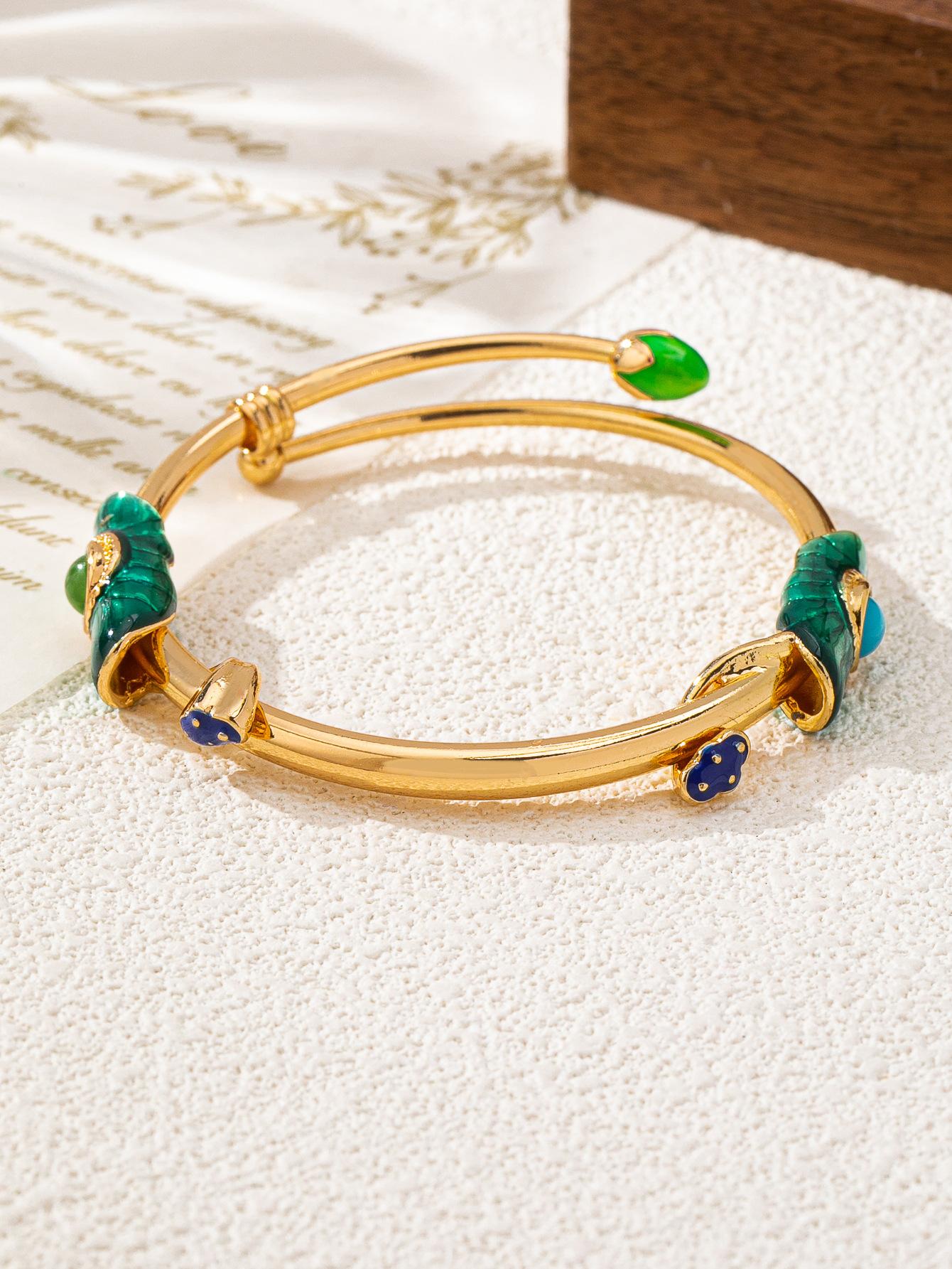 Новый ручной работы эмалевый браслет-цветок лотоса с регулируемым размером для Рождества