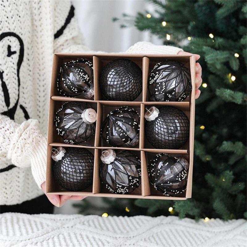 9 Stück/Set Weihnachts-Hängekugel Christbaumkugel für Weihnachtsbaumdekoration Feiertags-Hochzeits-Party-Dekor 2024 Neujahrsgeschenk