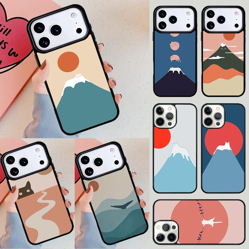 Abstract Cat Mount Fuji Japan Landscape Phone Case For Apple iPhone 17 Air 16E 15 14 Plus 13 12 11 Pro Max Mini Funda Cover