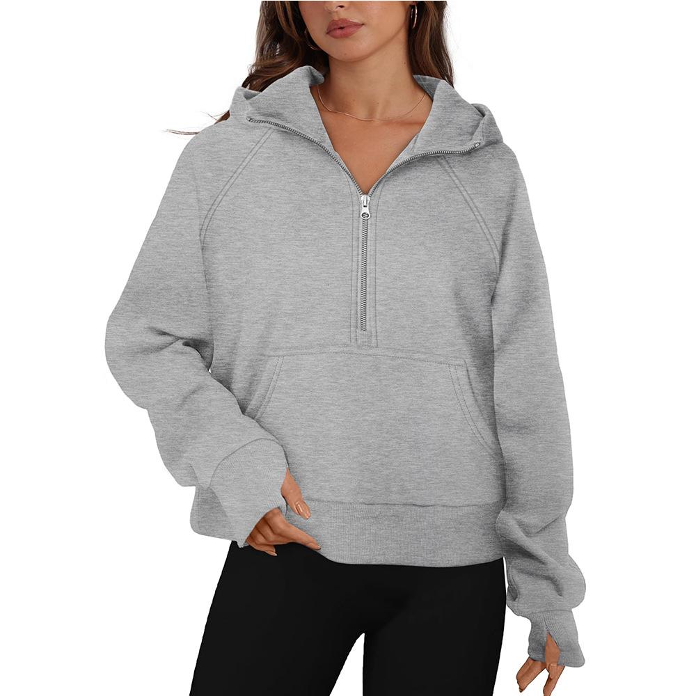 Women's Semi-zipper Pullover Hooded Sweatshirt Loose and Fashionable Fleece Sweatshirt