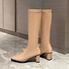 Women's High-heeled Boots Autumn and Winter New Thick-heeled Solid-color Large-size Simple Medium Boots