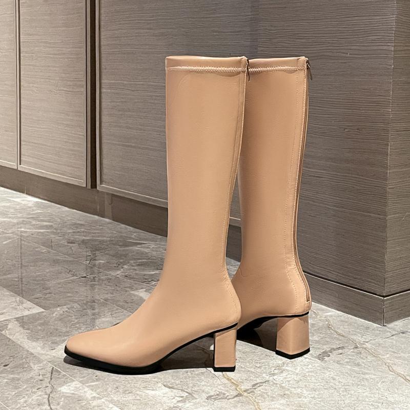 Women's High-heeled Boots Autumn and Winter New Thick-heeled Solid-color Large-size Simple Medium Boots