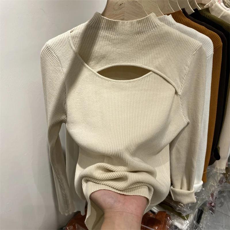 Autumn Winter Skinny Sweater Knit Pullover Tops Women Knitted Shirts Fashion Female Long Sleeve Casual Elastic Slim Sweater