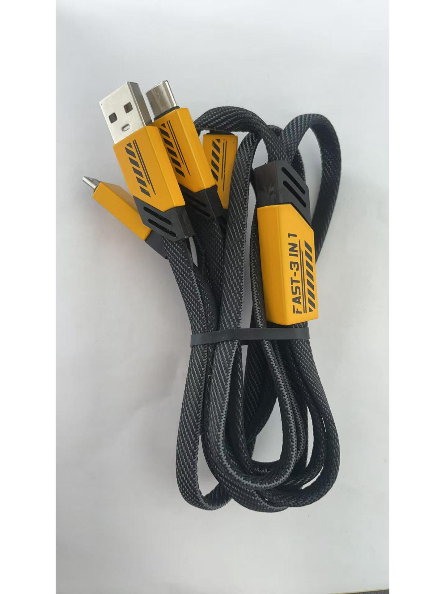 Three-in-One Braided Charging Cable for Apple, Huawei, and TYPE-C Devices - Super Fast Charging 1.2 meters