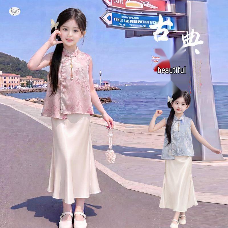 2026 Girls' Summer Chinese Style Qipao & Hanfu Dress Set