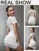 Sexy Hoge Hals Mesh Patchwork Slim Fit Jurk met Taille-Cinchende Geplooide Ontwerp