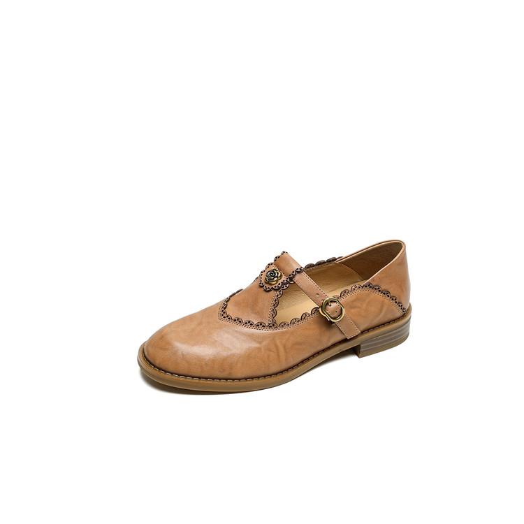 

Мода НОВЫЕ Осенне/Весенние Женские Туфли Насосы Обувь из Натуральной Кожи для Женщин Круглый Носок Низкий Каблук Обувь Ретро Ремешок с Пряжкой Мэри Джейн Повседневная Обувь 34 коричневый