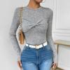 Women Spring Autumn Long Sleeve O Neck Knot Slim Fit Pullover T Shirt Top