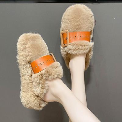 Klein Niche Design Dikke Zool Pluche Pantoffels Dames 2024 Nieuwe Herfst en Winter High-end Bovenkleding Omwikkelde Halve Pantoffels Vrouwelijk