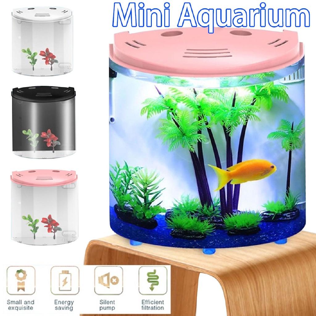 DC 5V 5L USB Aquarium Halbmond Aquarium Acryl Große Kapazität Schreibtisch Aquarienfisch Haustierbedarf Mini LED Aquarium