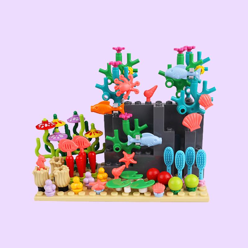 Zestaw Klocków Budowlanych Podwodny Świat - MOC Stworzenia Morskie z Żółwiami, Płaszczkami, Rybami, Ośmiornicą i Roślinami Wodnymi Zabawka DIY