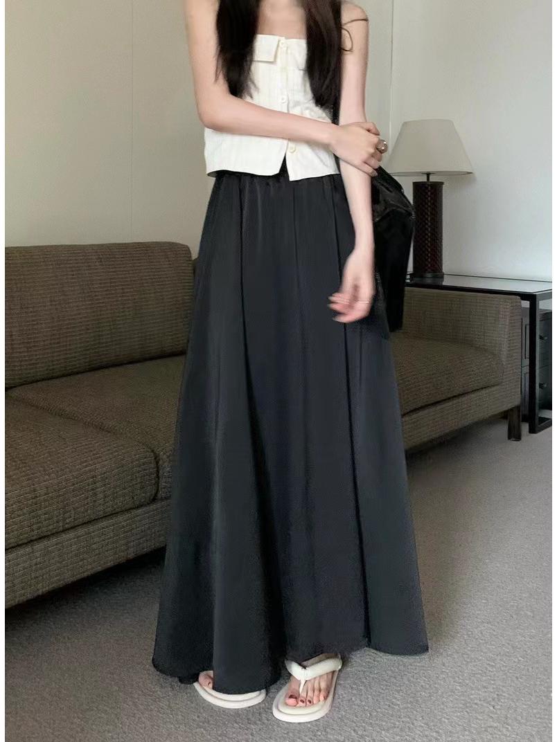 

Юбка-макси из французского ацетатного сатина в стиле Хепберн для женщин One Size чёрный