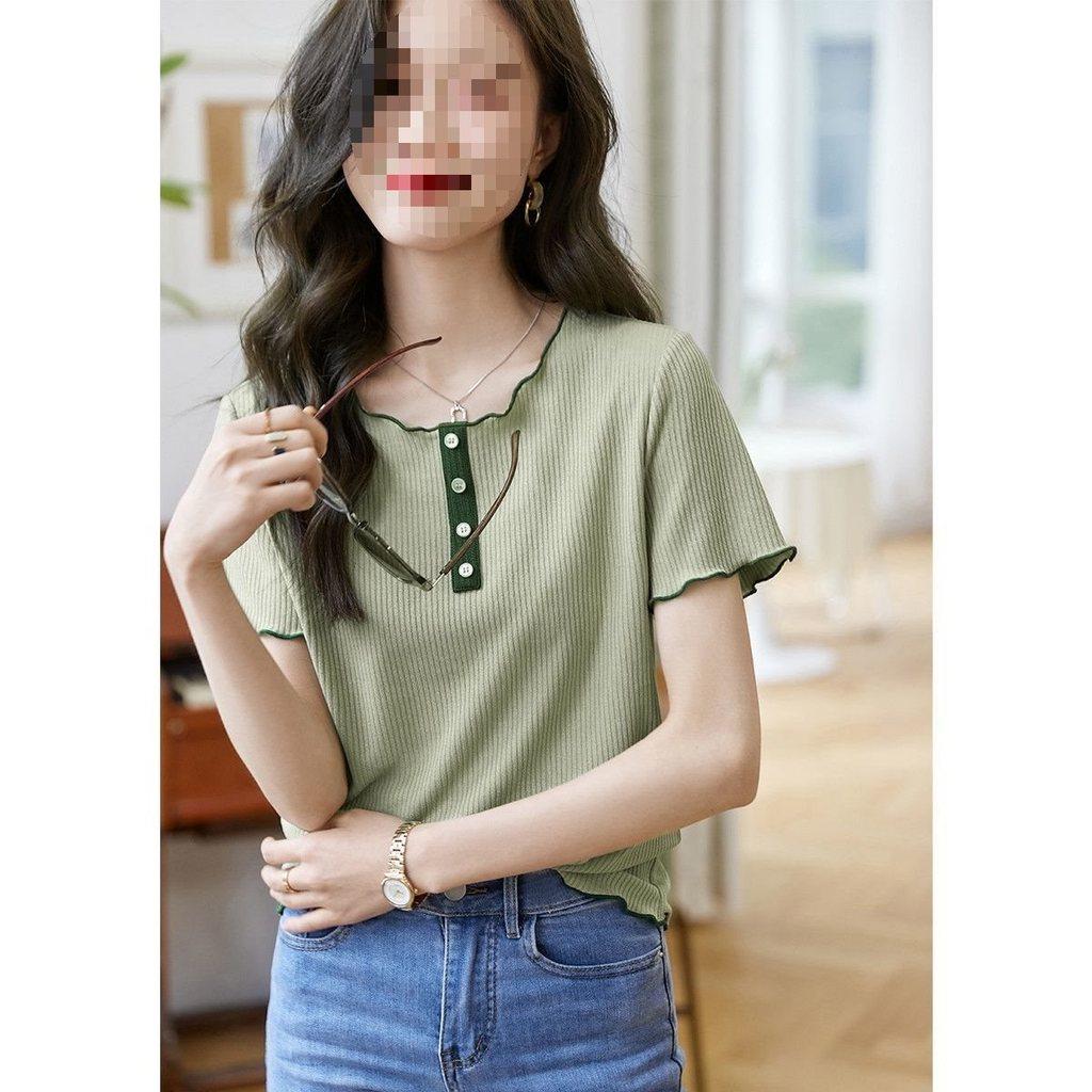 T-Shirt Sommer Lässig Baumwollmischung Mit Colorblocking-Design Für Damen