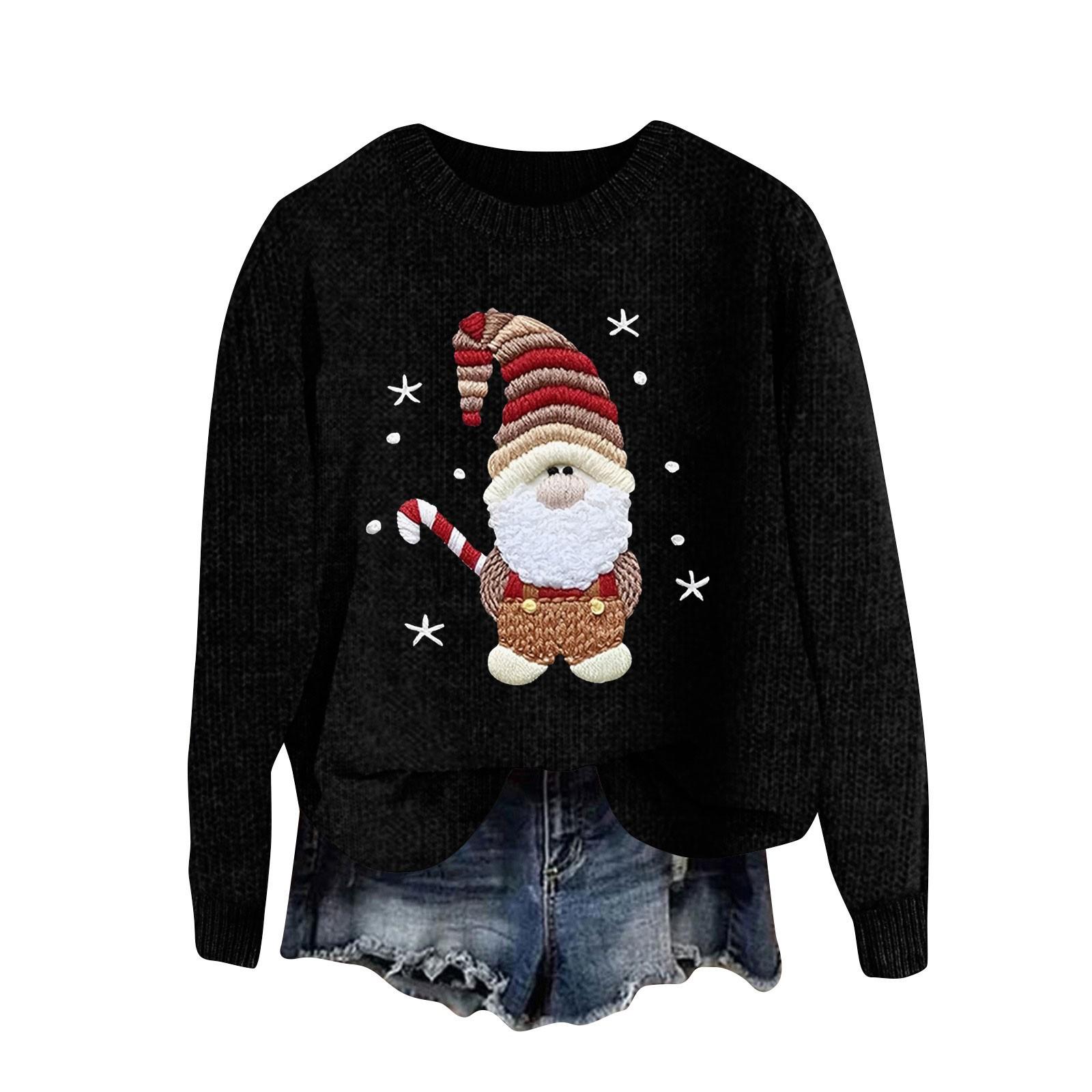 

Женский модный повседневный шерстяной трикотажный пуловер с длинным рукавом и рождественским принтом L чёрный