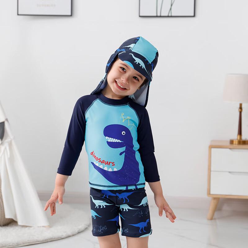 Boys' Long Sleeve Split Cartoon Dinosaur Swimsuit Set
