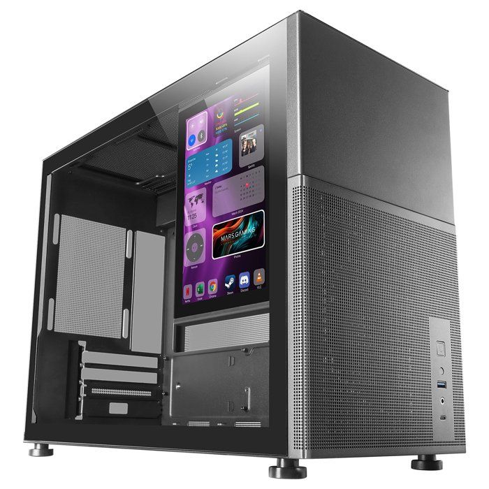 Micro-ATX PC-Gehäuse - Mars Gaming - MC-LCD - 8" IPS LCD-Bildschirm - Gehärtetes Glas - Schwarz