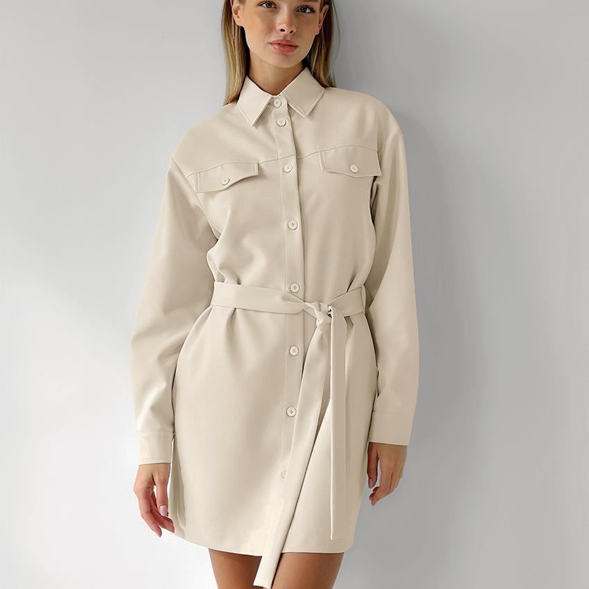 Frühling Herbst Damen Hemden Kleid Elegant Büro Damen Langarm Oberteile Vintage Koreanisch A-Linie Midi Kleider für Damen Bekleidung