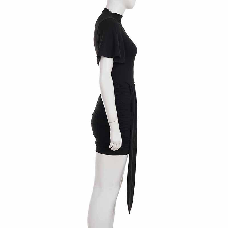 Elegant Slim Fit Pleated Bodycon Solid Color Dress - European & American Style, Light Mature Short Skirt