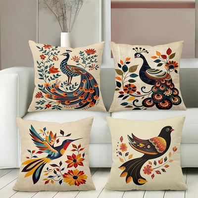 Bunt Vogel- und Blumenmuster Dekorative Überwurfskissen Polyester-Kissenbezug, Sofa-Dekorationskissenbezug Kopfteilkissen