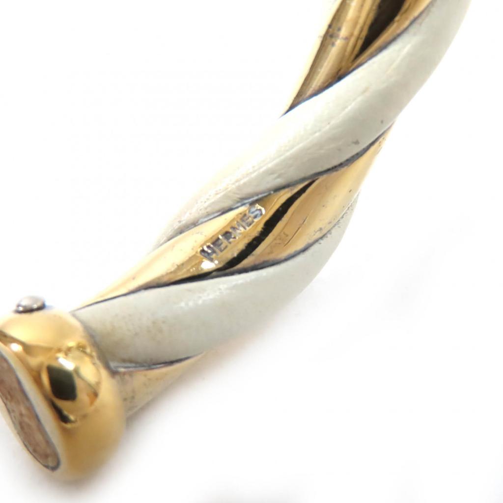 Very Good HERMES Bangle Twist Ivory Gold SV925 Women Used