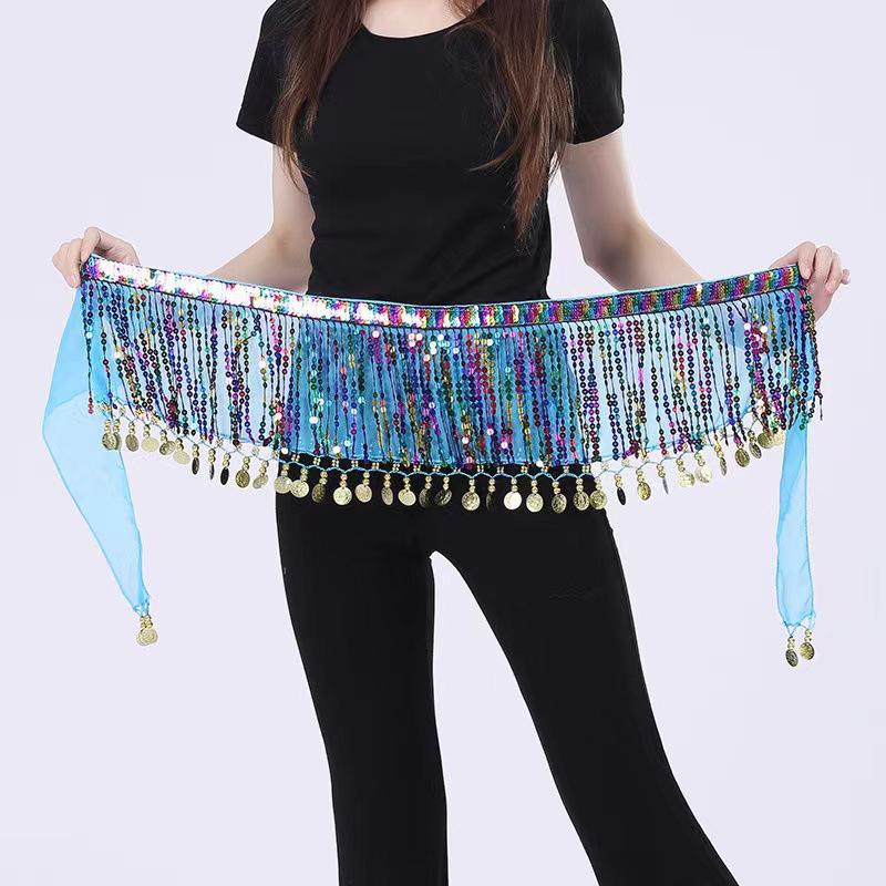 Boho Bellydance Hip Scarf W/Dangling Sequins Sequins Hip Scarf Dance Performance Clothing Jazz Dance Accessories Show Costumes