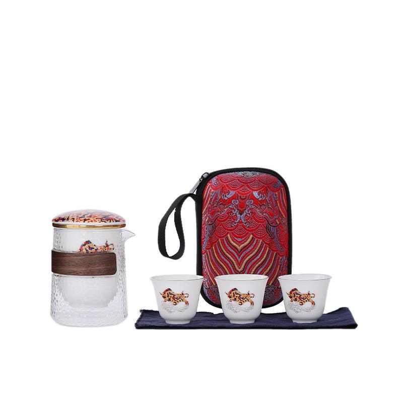 Suet Jade White Porcelain Portable Outdoor Travel Kung Fu Tea Set Make Tea One Pot Four Cups Set