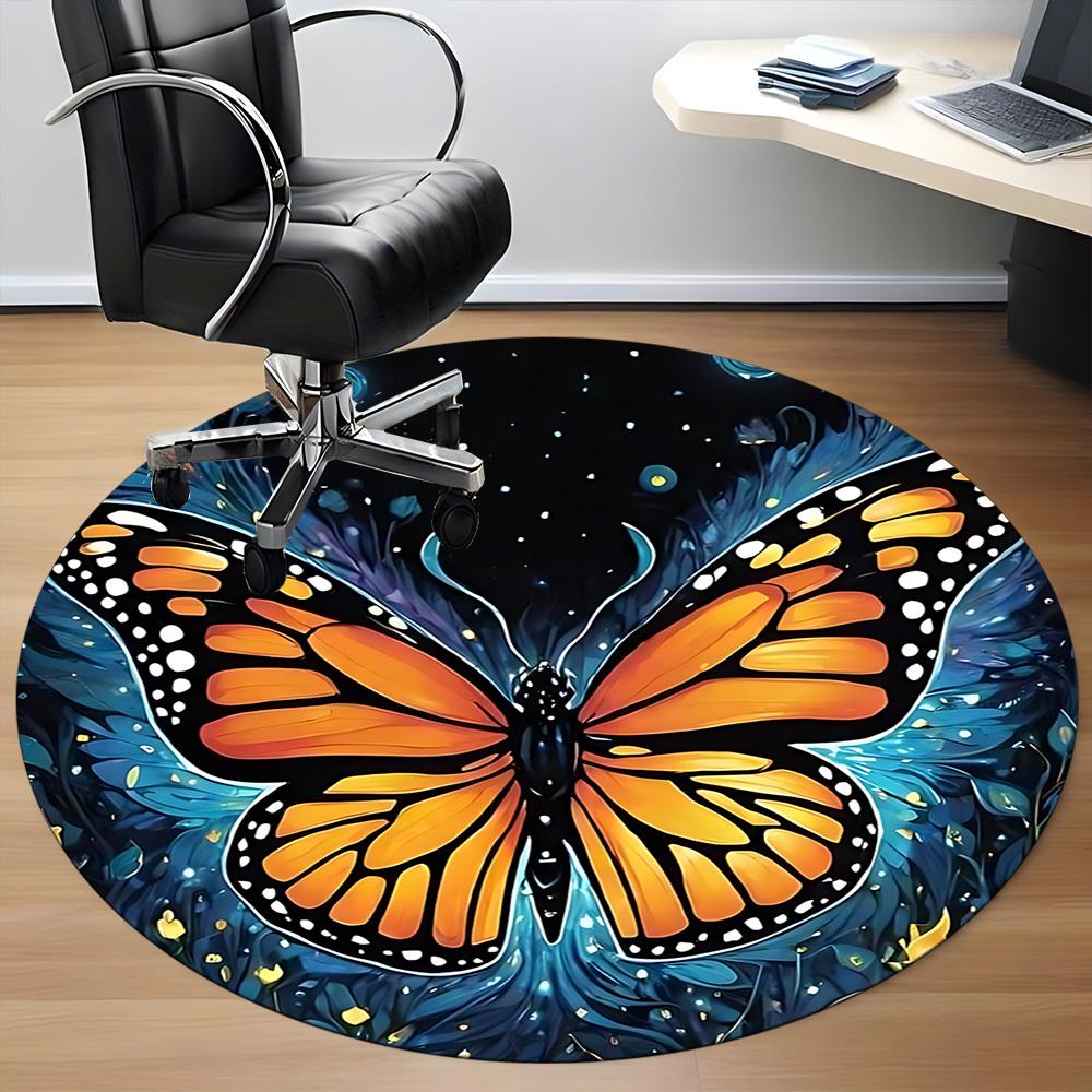 1pc Butterfly Night Office Round Area Rug, Indoor Mat Suitable ForOffice, Under Office Chairs Bedroom Living Room Home Decor, Room Deco D067