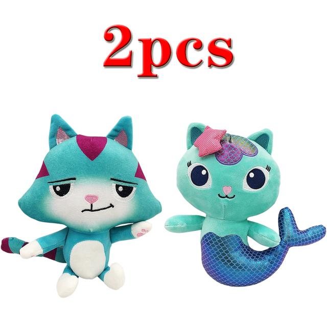 25cm 7-teiliges Gabby's Puppenhaus Plüschtier Zeichentrick-Stofftier Meerjungfrauenkatze Meerjungfrauen-Plüschpuppe Weihnachtsgeschenk für Kinder