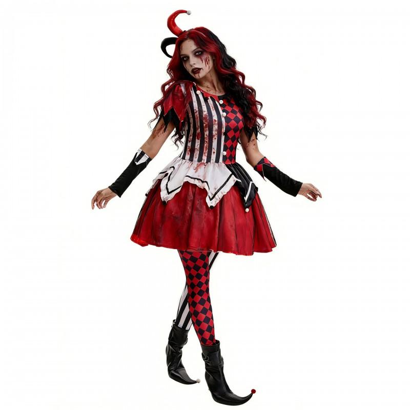Halloween Clown Costume Kids Adults Circus Themed Dress Set With Headpiece Sleeves Skirt Pants