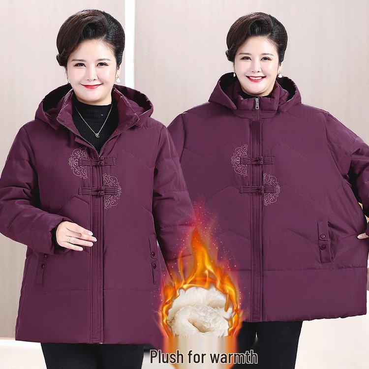 Extra Large Winter Cotton Padded Jacket for Plus Size Women - Warm Quilted Coat for Middle-Aged and Elderly