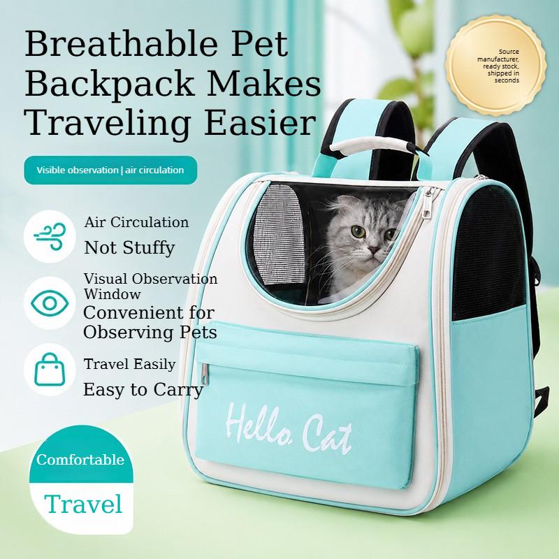 Large Capacity Cat Carrier Bag Breathable Mesh Cat Backpack with Clear Visual Window Portable Foldable Dogs Cats Travel Backpack