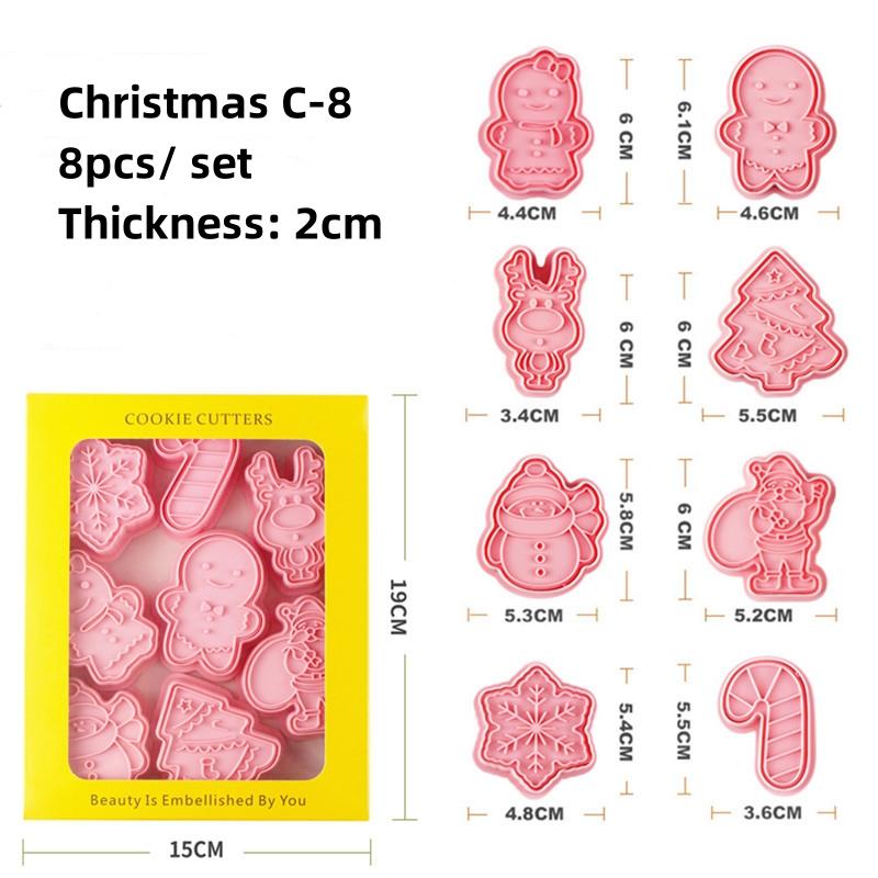 8Pcs Christmas Cookie Tools 3D Biscuit Mold Santa Snowman Tree Elk Cookie Mould Stamp Xmas New Year Party Baking Tools