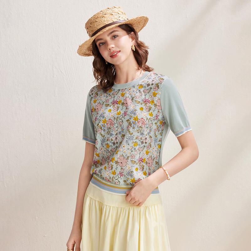 Women's Pastoral Silk Blend Short Sleeve Knit Top