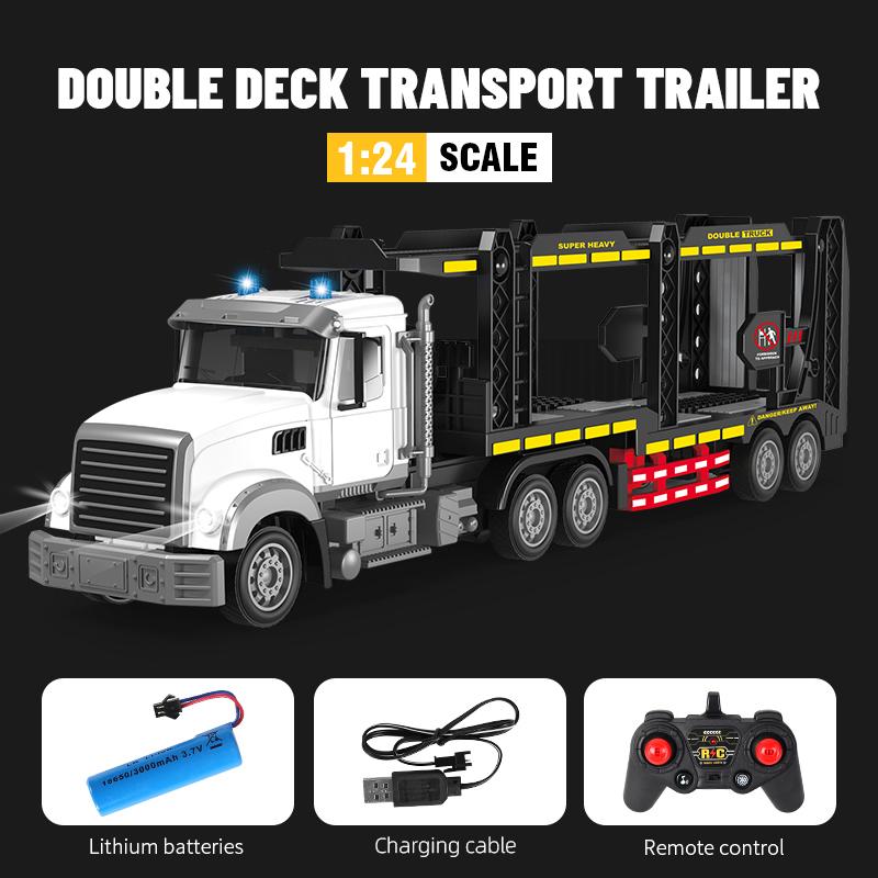 Non-Toxic Remote Control Car Container Trailer Double-Layer Transport Truck Rc Engineering Vehicle Children'S Car Model Toys For Kids Gift