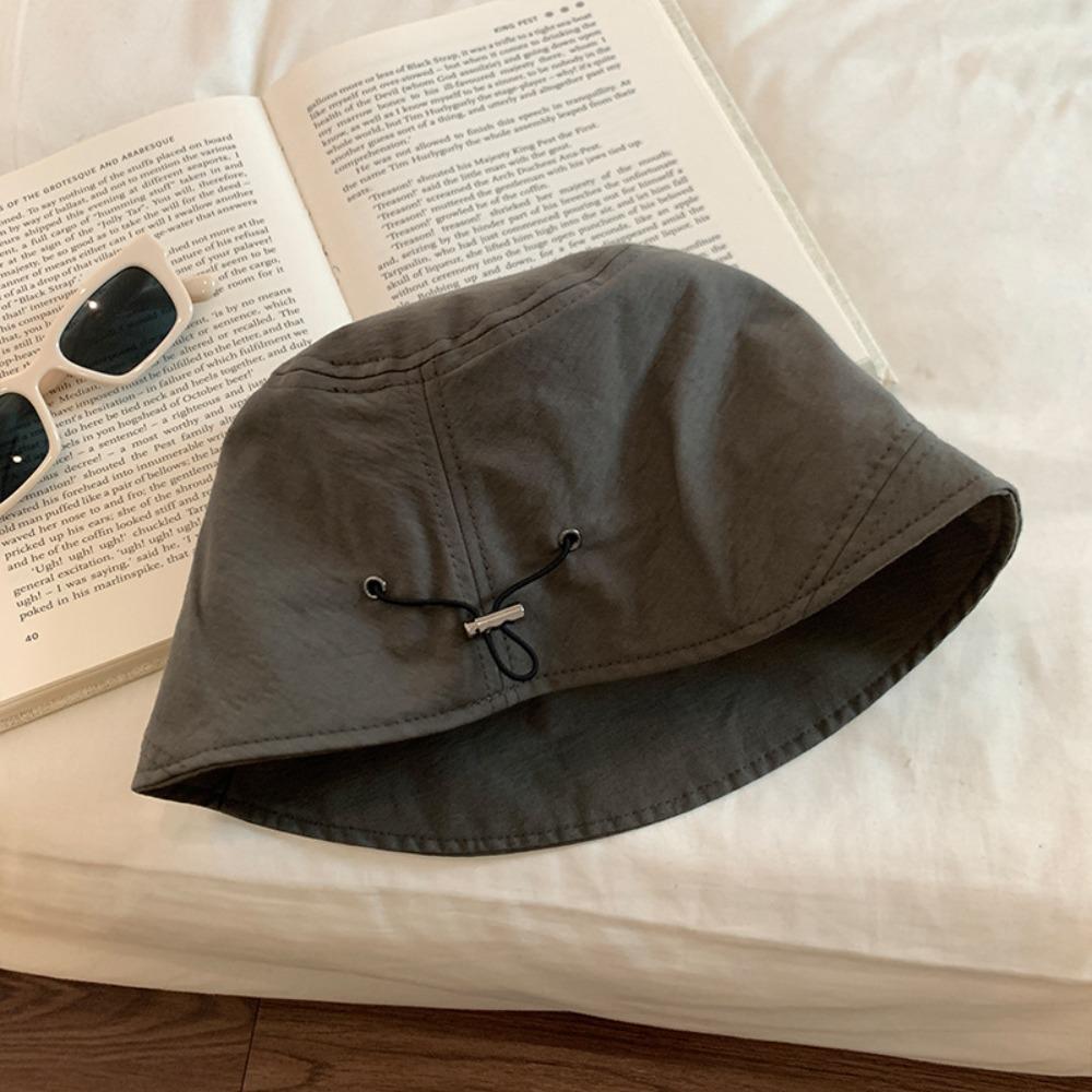

Large Bucket Hat Adjustable Drawstring Fisherman Hat Fashion Beach Cap сірий