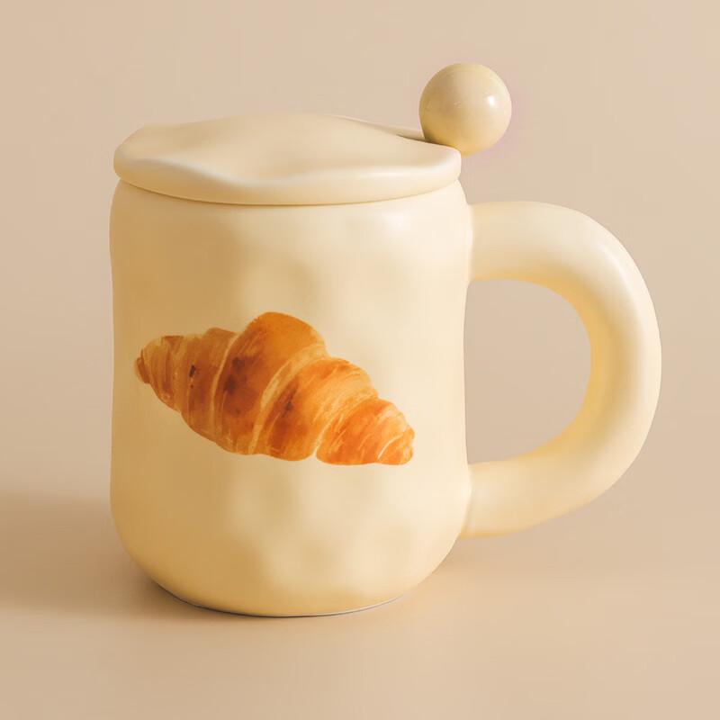 Shangqi Croissant Ceramic Mug Set with Lid & Spoon (2-Pack)