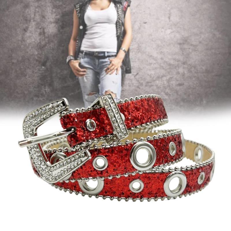 Shinning Rhinestone Buckle Waist Belts for Rock Fans Adjustable Belt for Cowboy Teens Female Jeans Skirt Waistband