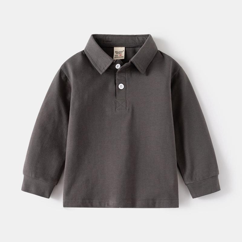 2-8 Years Kids Boys Lapel Button Neck Sweatshirt Pullover Top