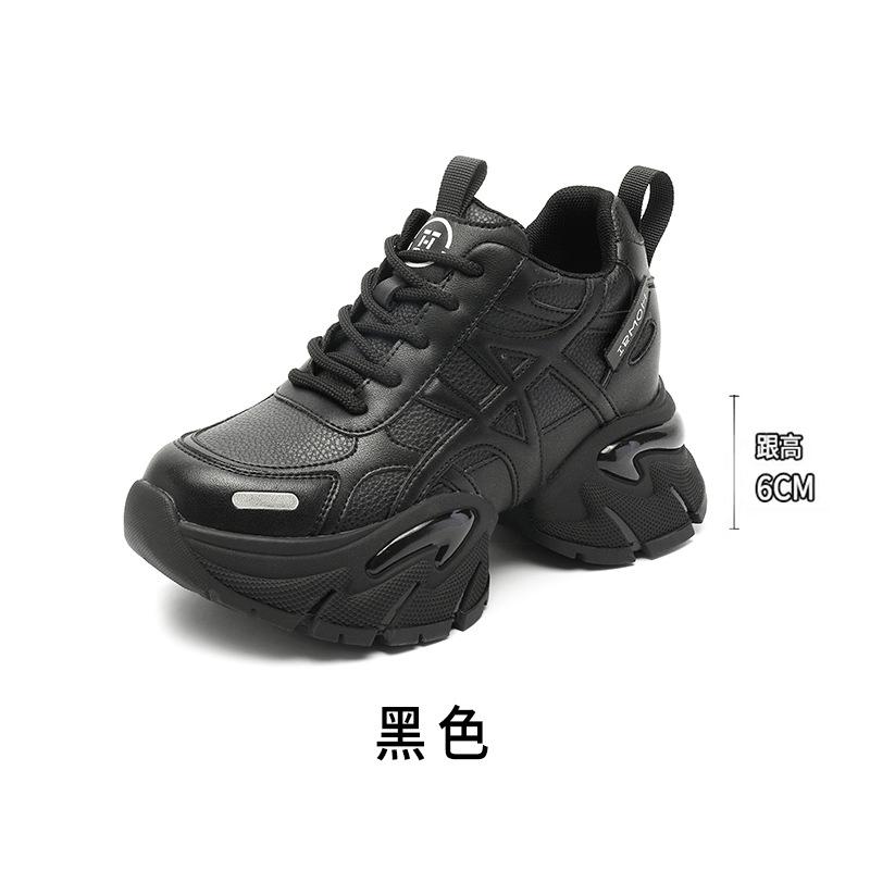 Thick-soled heightening dad shoes women's spring and summer new leather casual sports shoes versatile and showing feet, small single shoes trend