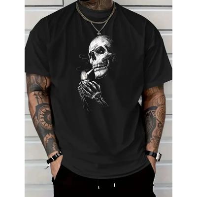 Europäische Größen Herren Schwarzes T-Shirt | Lässiger Rundhalsausschnitt, Lockerer Schnitt, Thermotransferdruck, Perfekt für Edgy Style und Wochenend-Casual, Kurzarm