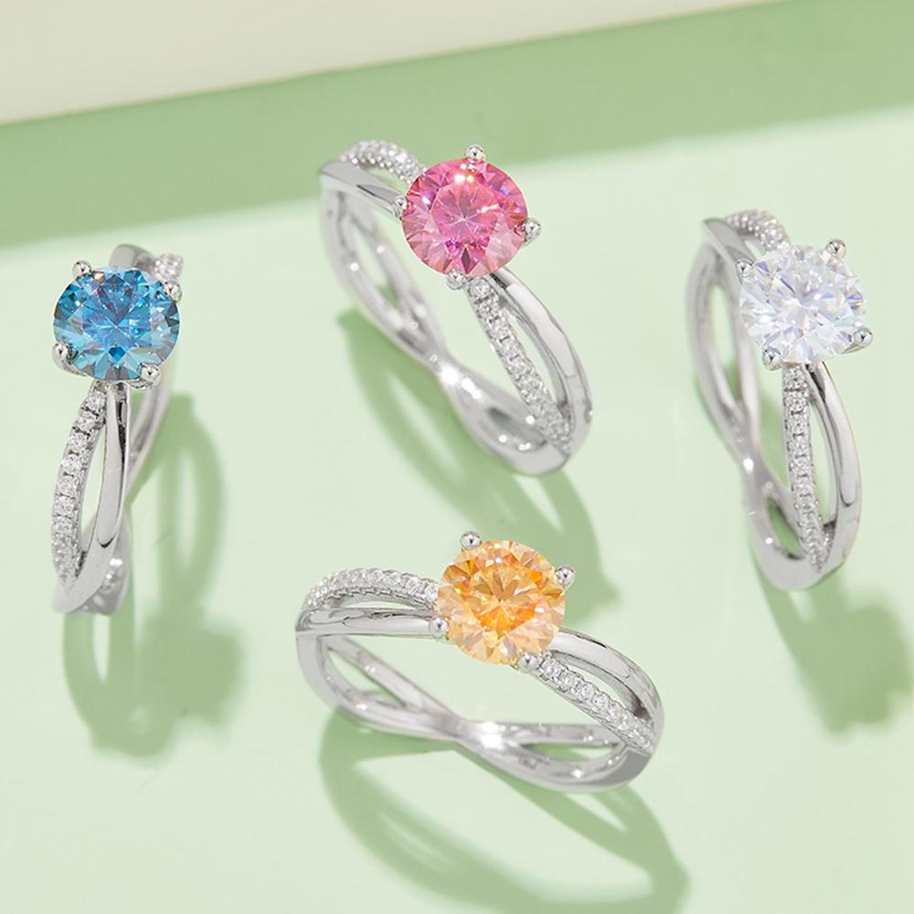 Fashion 6.5MM Moissanite Colorful Diamond 18K Gold Ring for Women Wedding Engagement Gift 925 Sterling Silver Jewelry