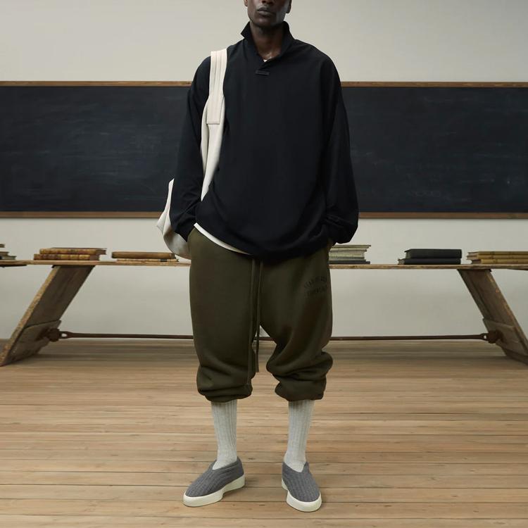 Fear of God Essentials Pique Long-Sleeve Polo Black Men Tops 125BT244320F