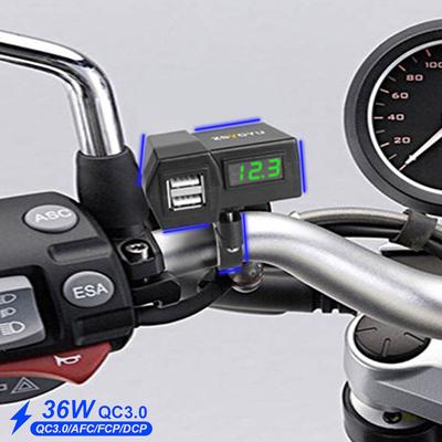 5V 3.6A Quick Charge 3.0 Motorcycle USB Chargers With 25A Fuse Dual Ports Splitter With Voltmeter Waterproof Cover 12-24V