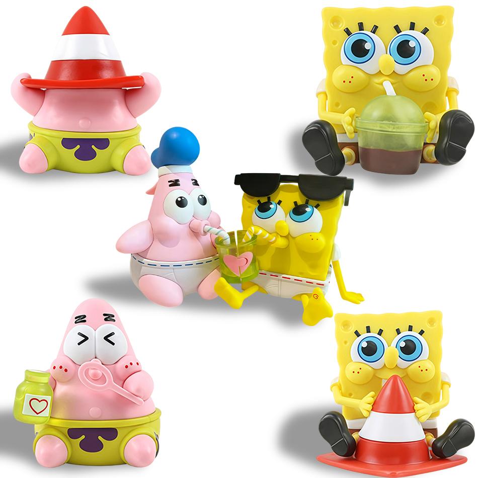 Toys Model 2027 Spongebob Action Figure Patrick Star Squidward Tentacles Delicious Crab Burger Anime Figure Collection Doll Gift