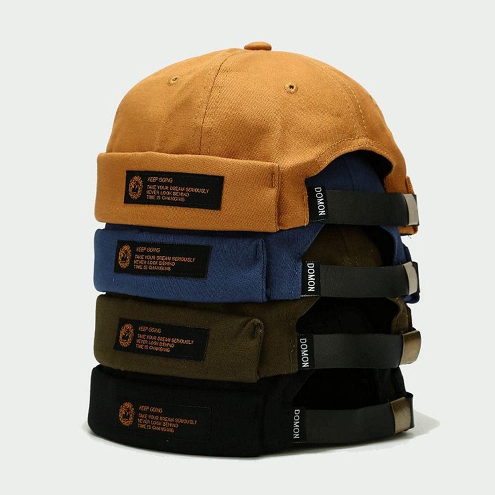 Retro Letter Brimless Docker Cap Cotton Vintage Dome Hat Fashion Skullcap Outdoor