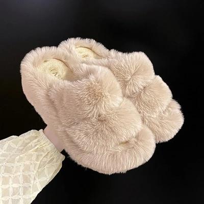 Fashion Woman Furry Ladies Faux Fur Luxury Fluffy Plush Slipper House Soft Fuzzy Girl Platform Indoor Flat Casual Sabot Round Toe Winter